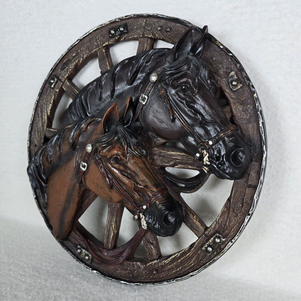 Hobby Lobby 3D 2 Horses Round Resin Wall Decor 10.5" Equestrian
